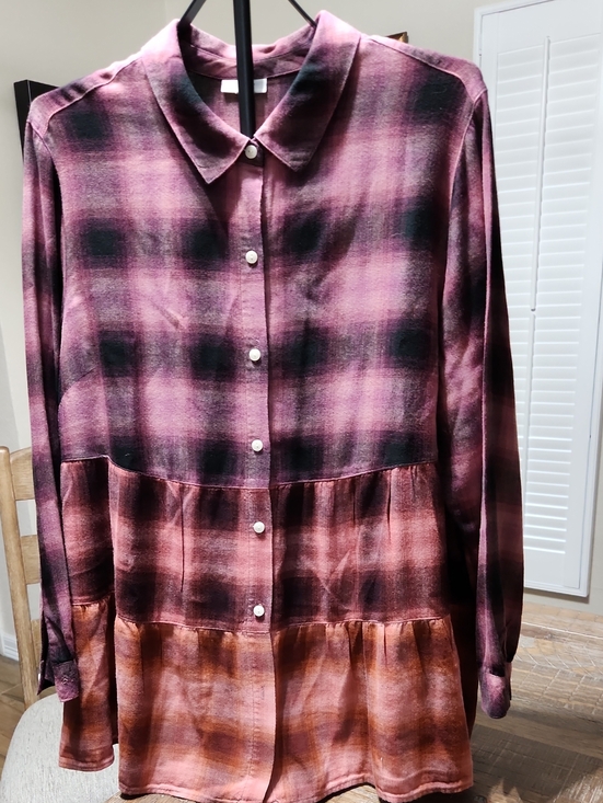 J. Jill Tops - J Jill Women's Button-Front Tiered Tunic Top, Peplum Ombre Plaid Long Sleeve